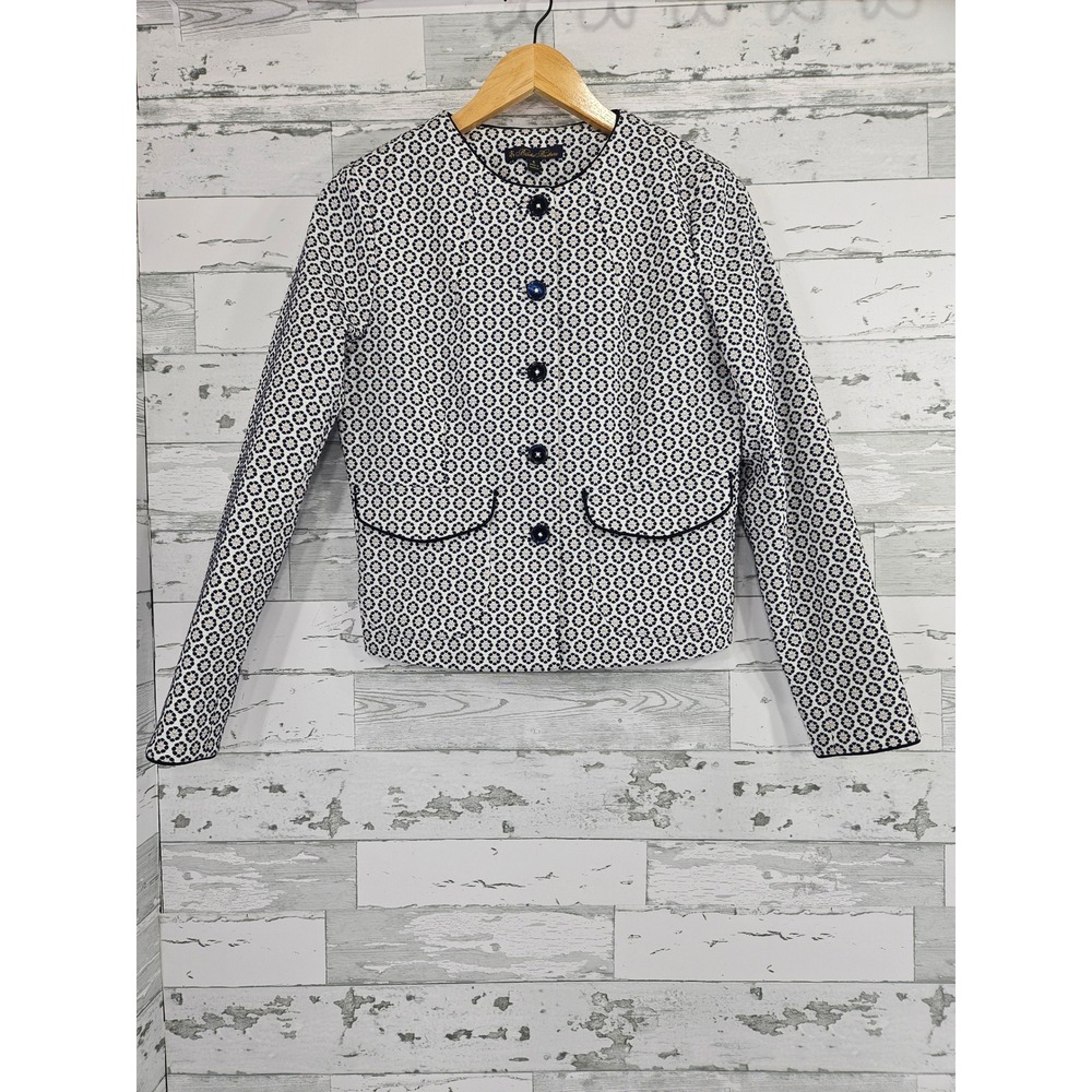 Brooks Brothers Women Navy White Floral Geometric Blazer Jacket Size 6